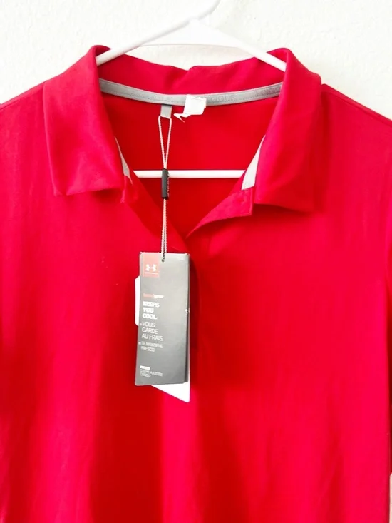 Under Armour Women’s Red Polo Medium NEW - Picture 3 of 7